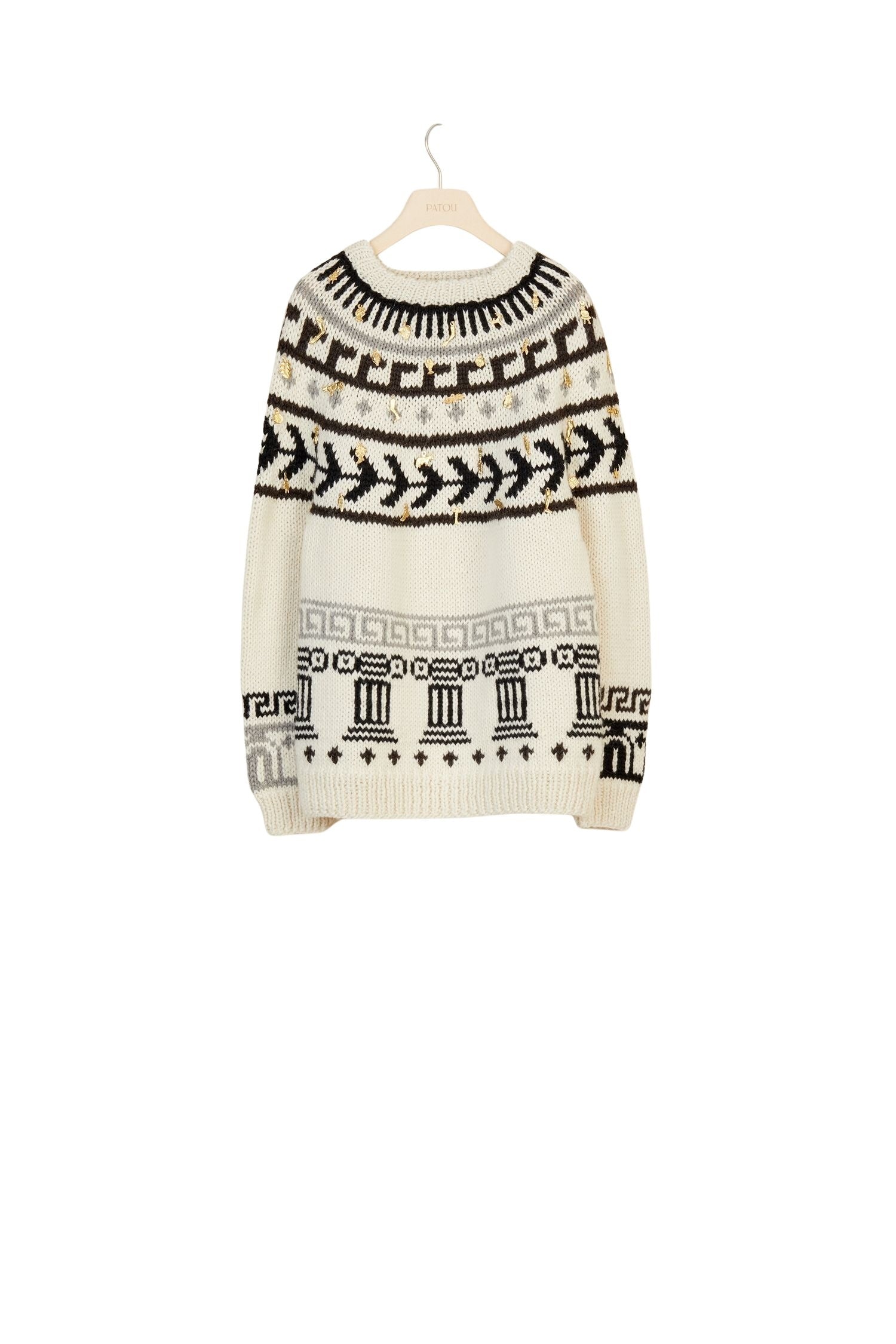 Pull en laine à motifs jacquard et ex-votos - Ex Voto