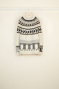 Wool jumper with jacquard pattern and ex-votos - Ex Voto