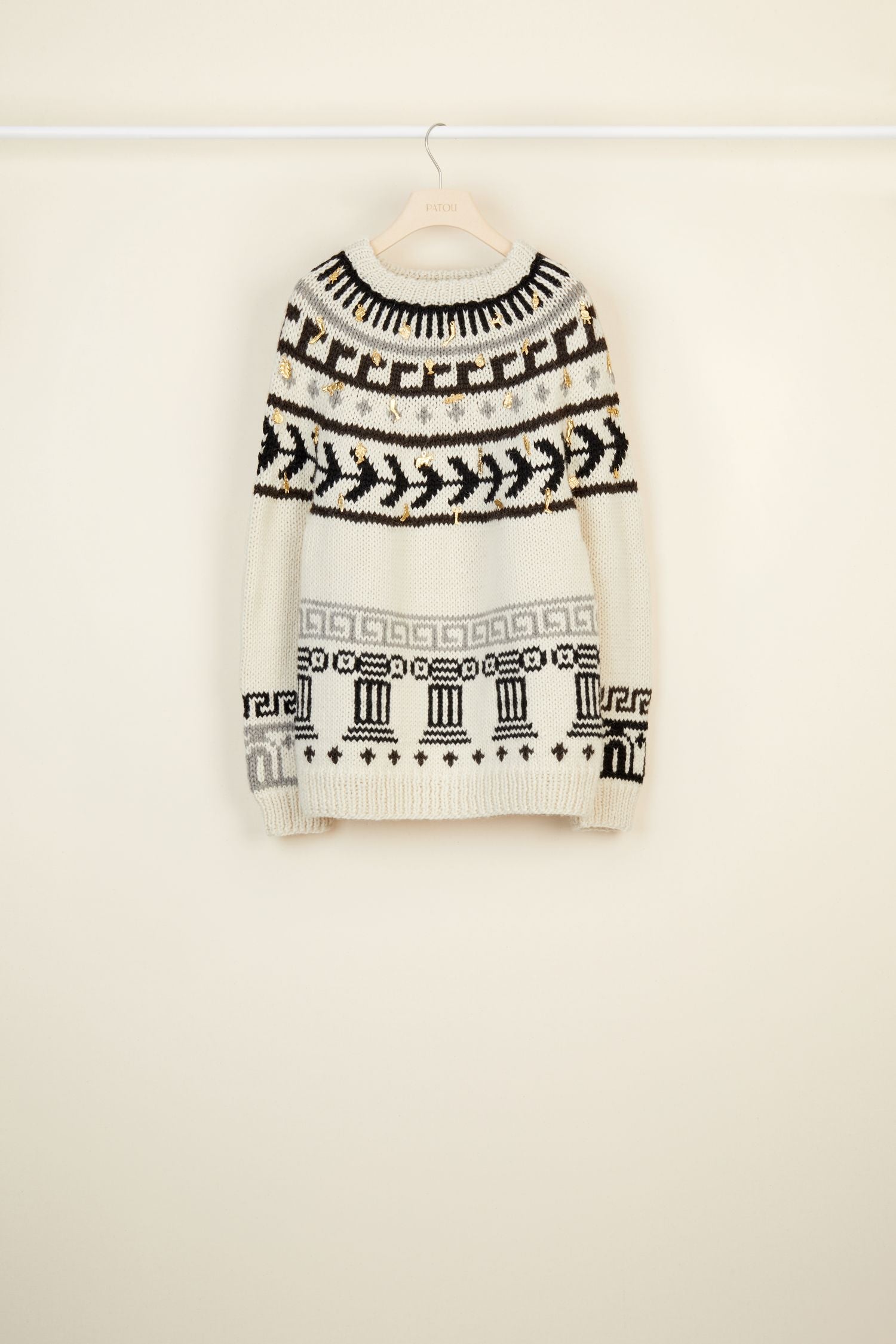 Wool jumper with jacquard pattern and ex-votos - Ex Voto