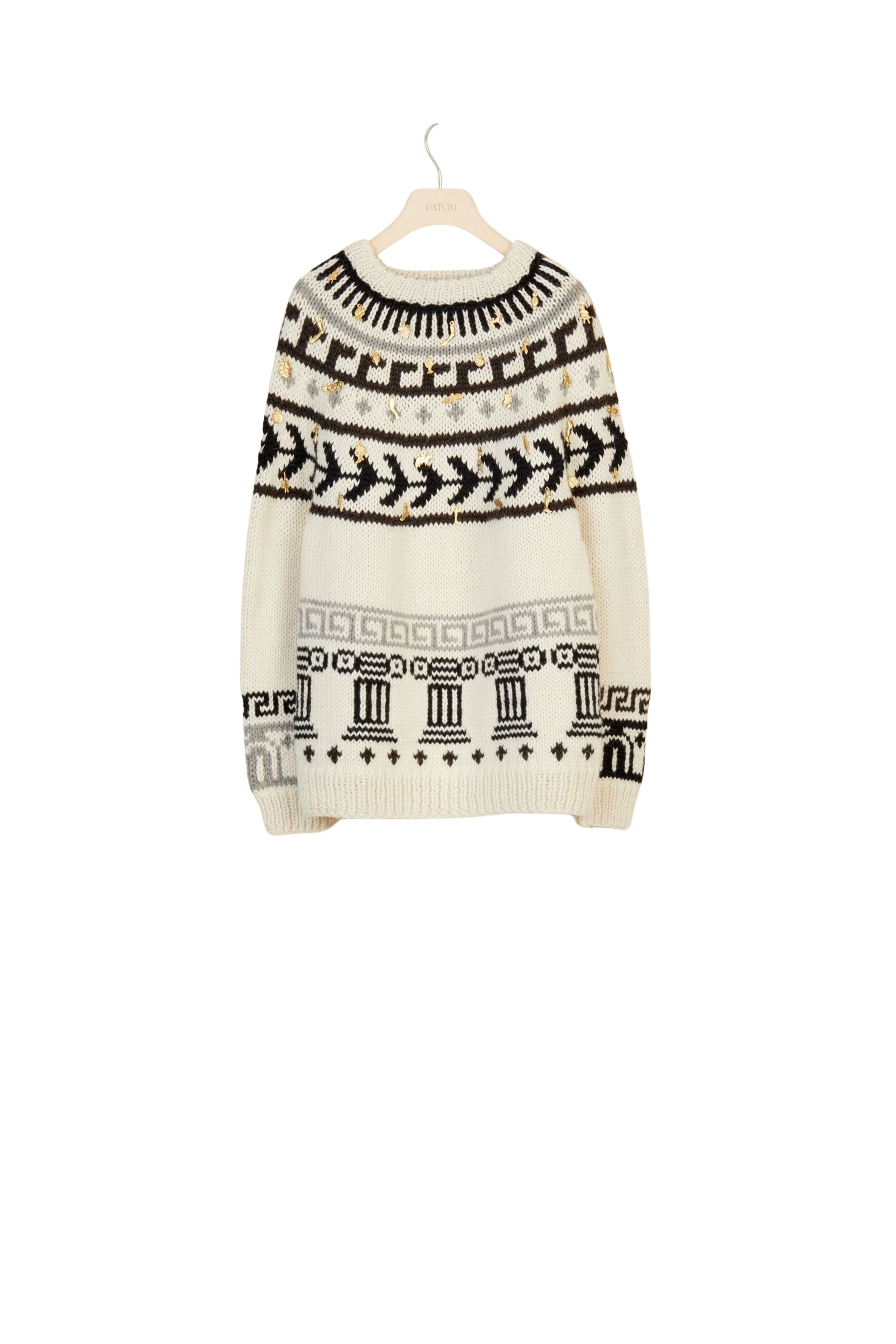 Wool jumper with jacquard pattern and ex-votos - Ex Voto