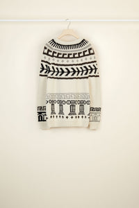 Pull en laine à motifs jacquard et ex-votos - Ex Voto