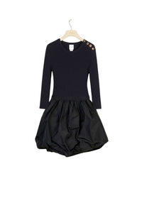 Robe Bi-matière en laine mélangée - Bleu Marine