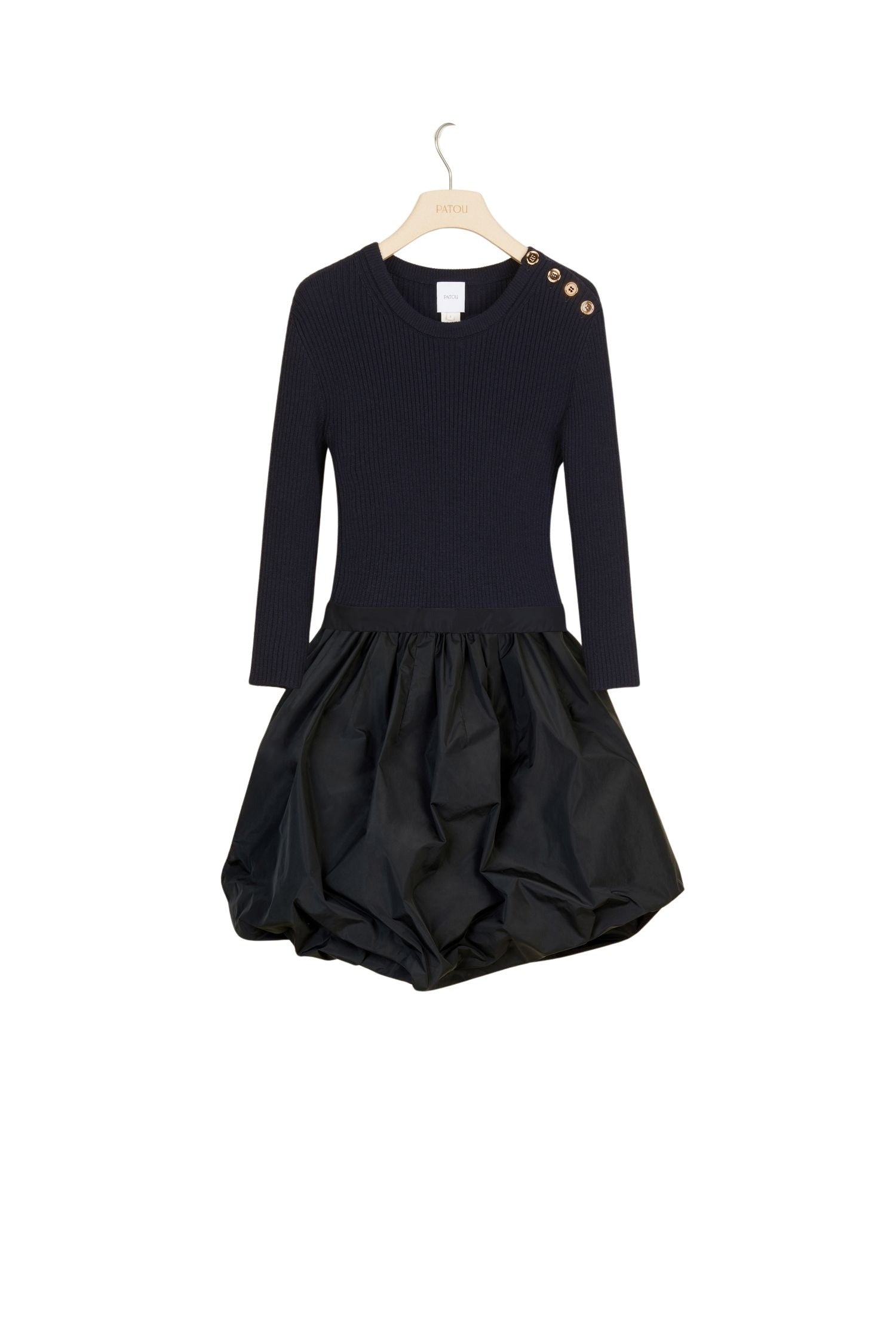Robe Bi-matière en laine mélangée - Bleu Marine