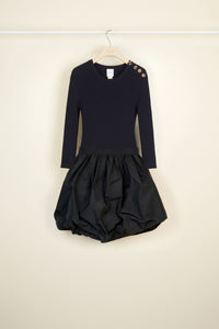 Bi-material wool dress - Navy blue