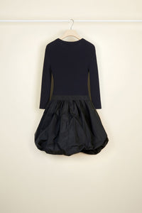 Robe bi-matière en laine - Bleu Marine