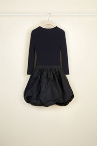 Robe Bi-matière en laine mélangée - Bleu Marine