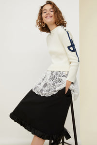 Pull breton avec décoration guipure - Crème