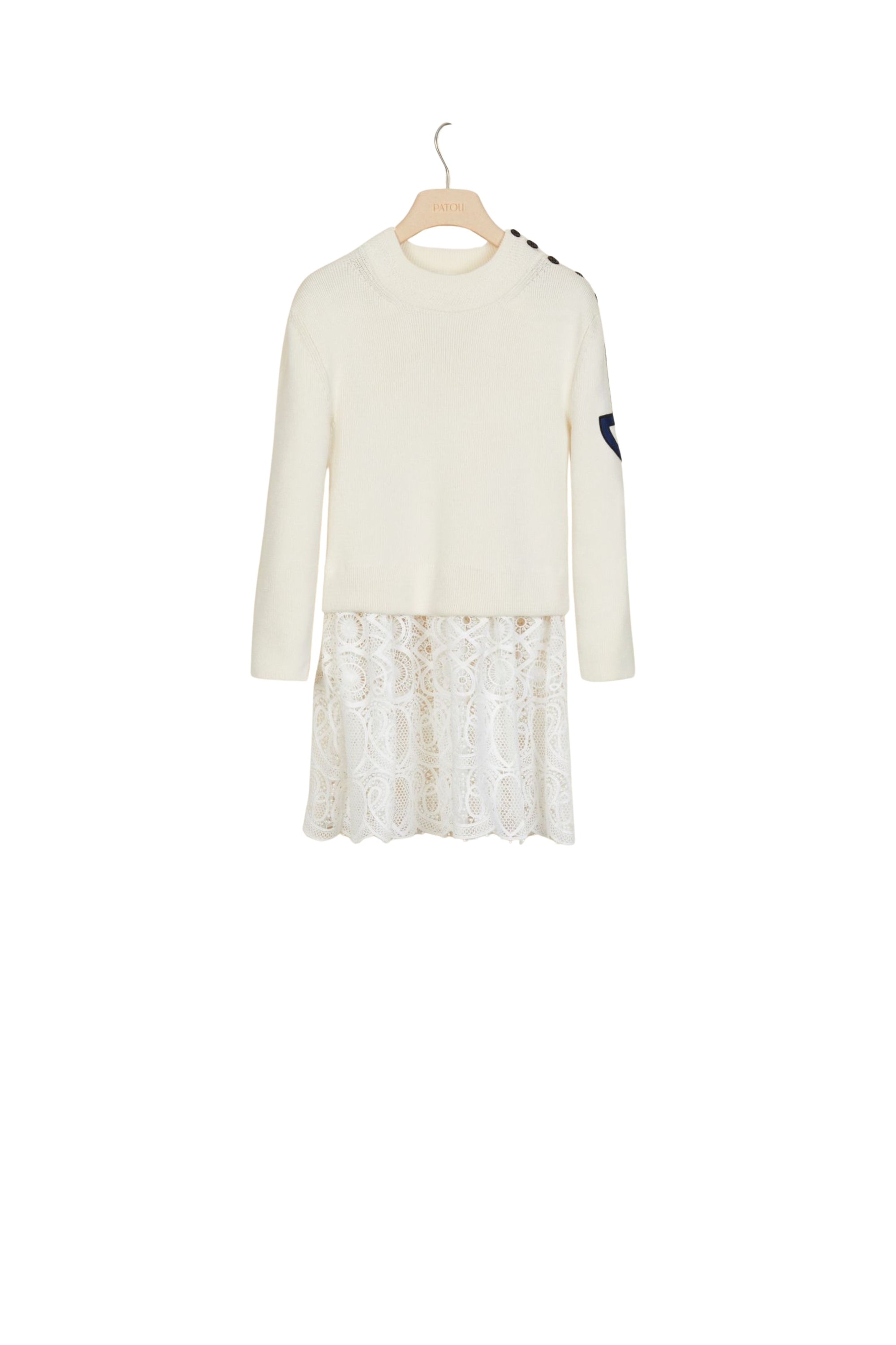 Breton cotton jumper with guipure decoration - Cream