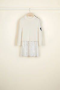 Breton cotton jumper with guipure decoration - Cream