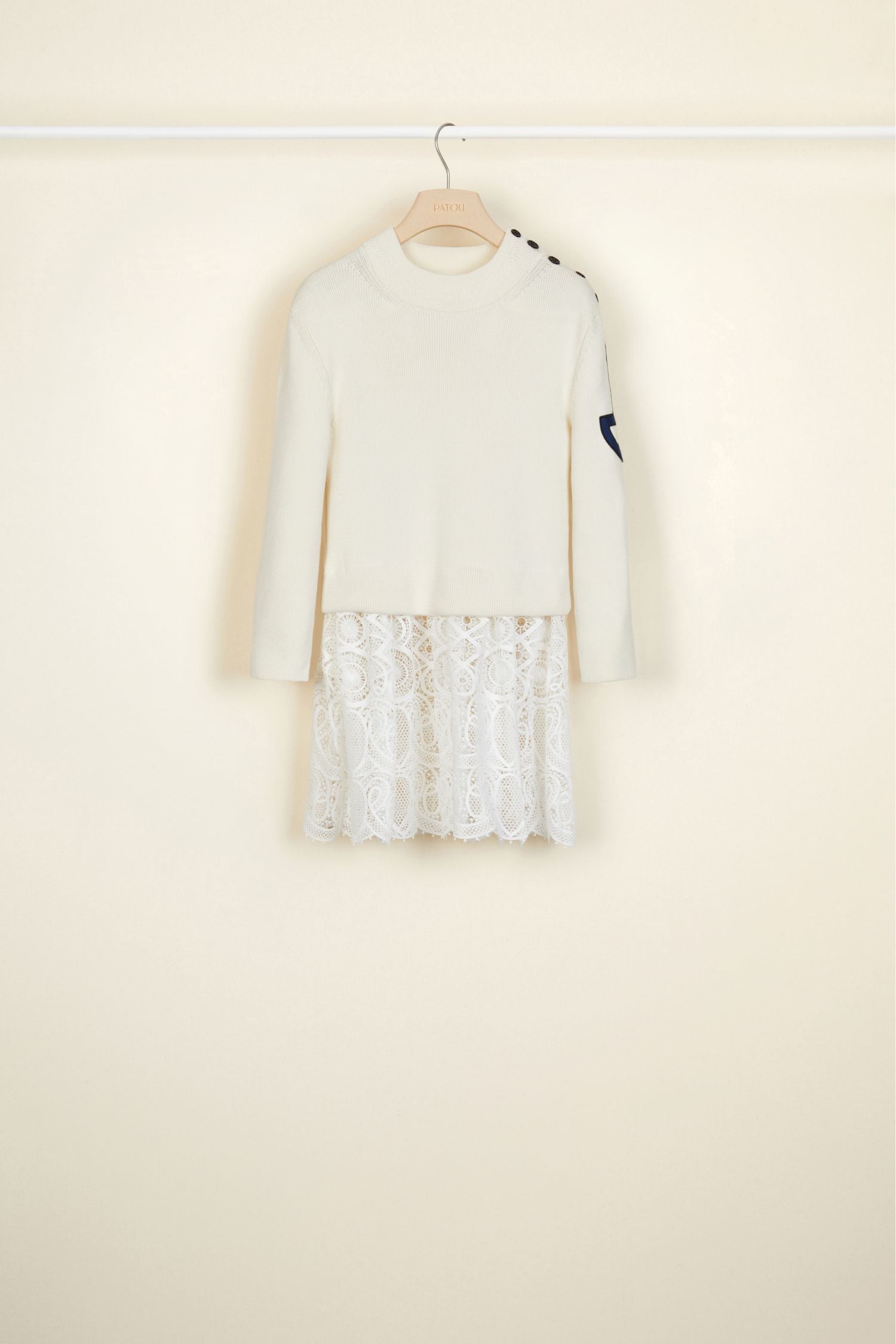 Breton cotton jumper with guipure decoration - Cream