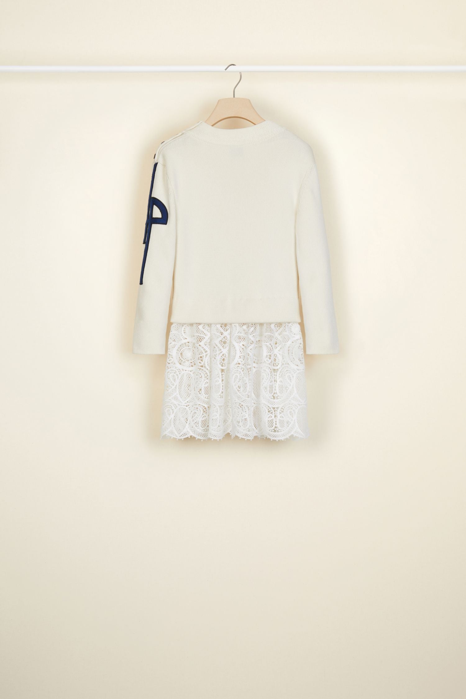 Breton jumper with cotton guipure decoration - Cream