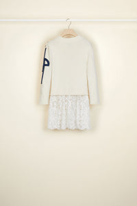 Pull breton avec décoration guipure - Crème