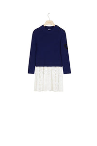 Breton cotton jumper with guipure decoration - Persian Blue
