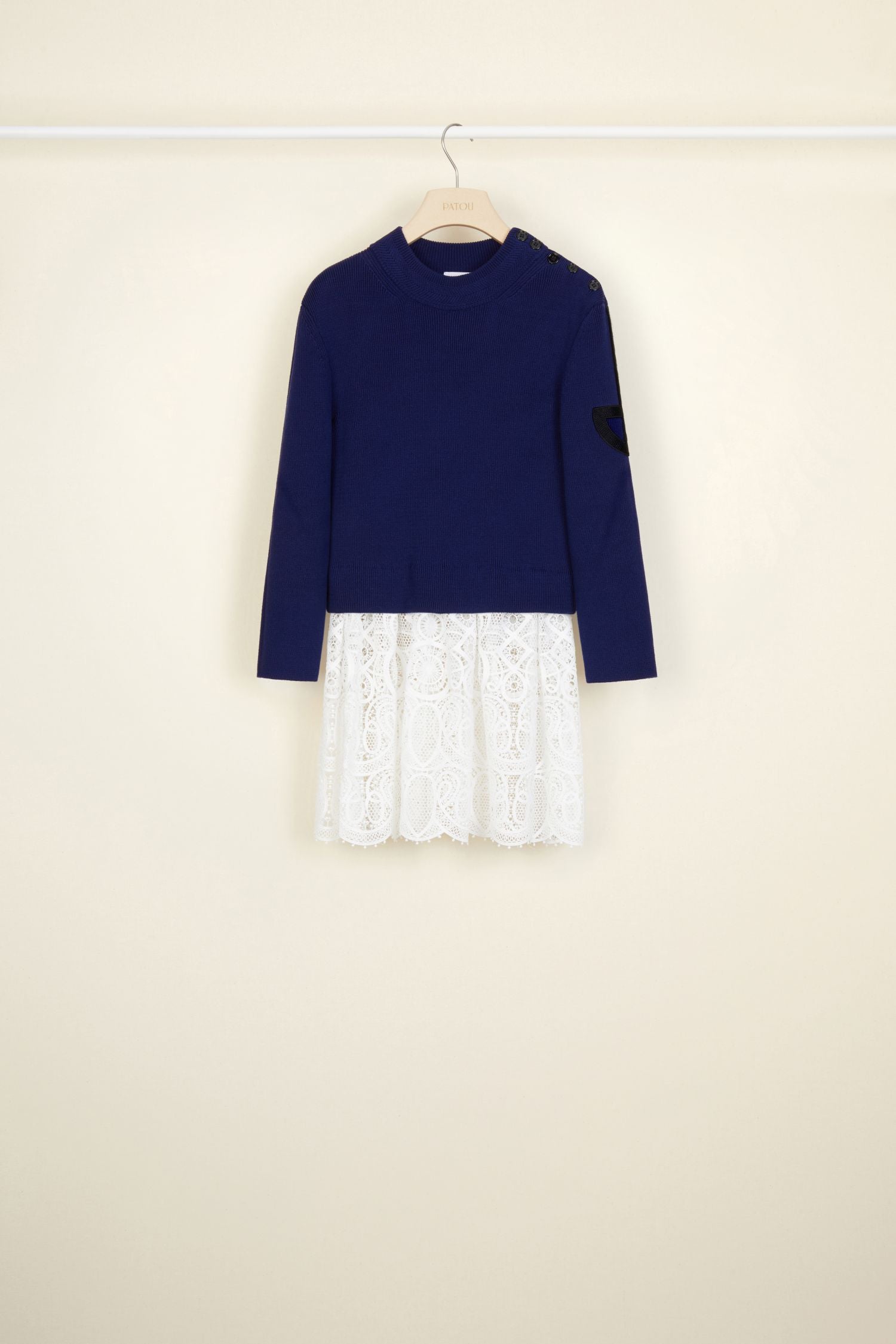 Pull breton en coton avec décoration guipure - Bleu Persan