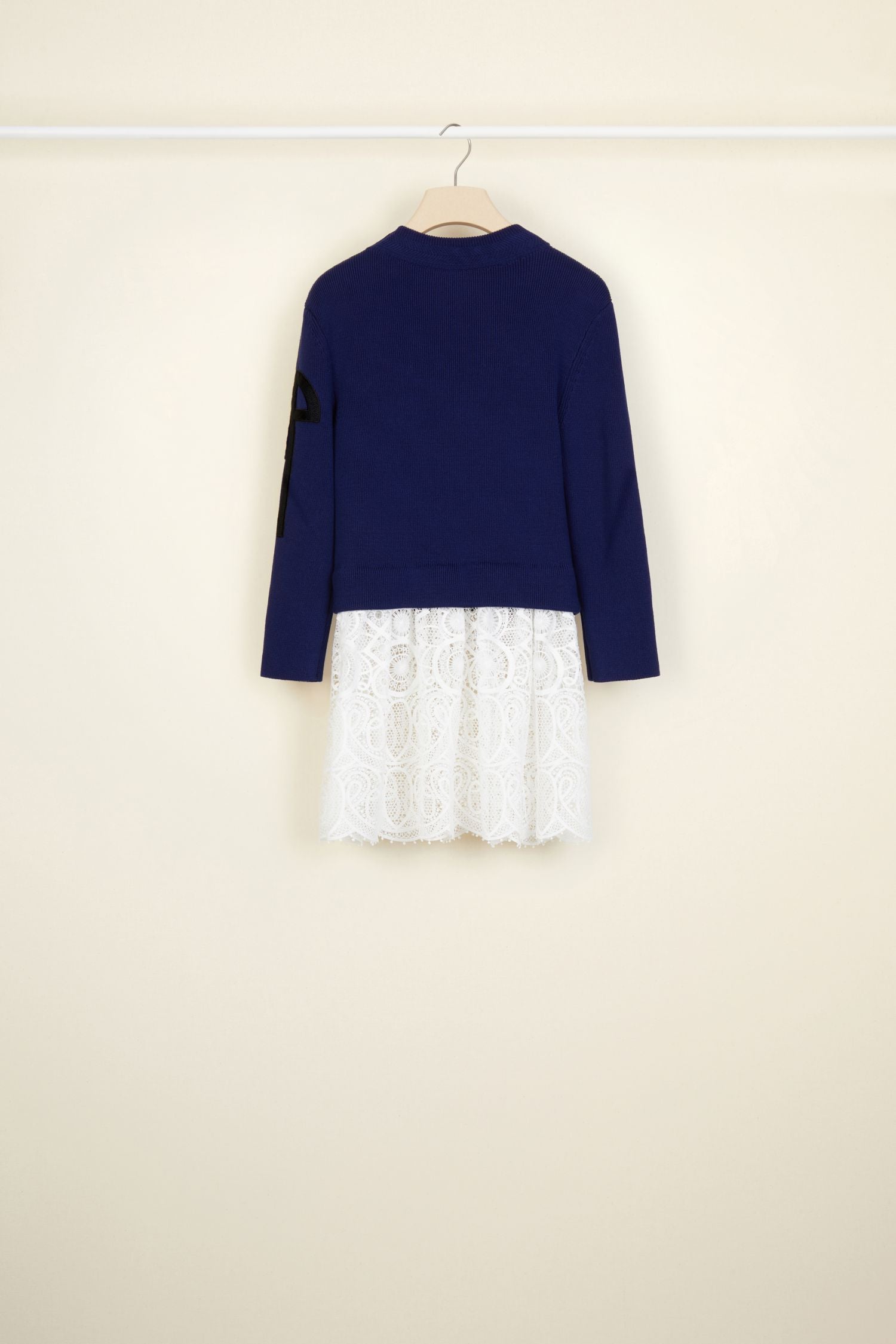 Pull breton en coton avec décoration guipure - Bleu Persan
