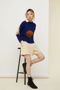 Pull en jacquard brodé - Bleu Persan