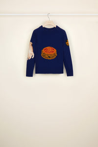 Wool embroidered jacquard jumper - Persian Blue