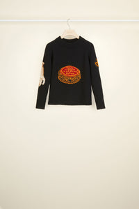 Pull en jacquard brodé en laine - Noir