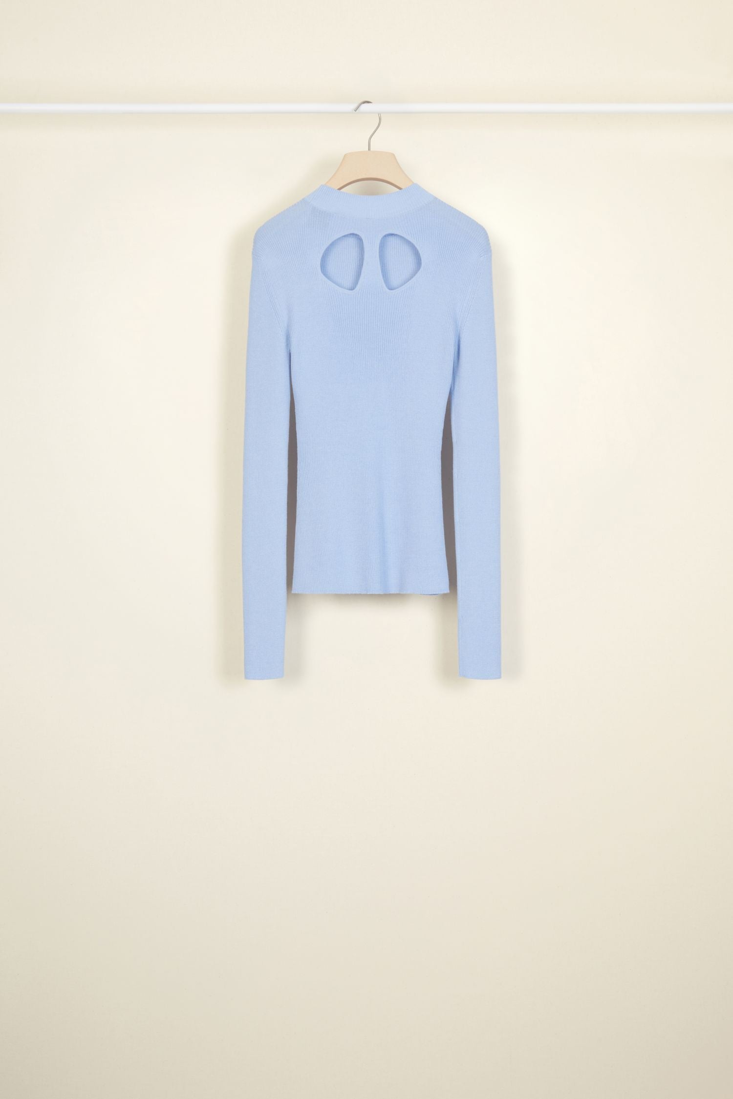 Wool and silk jumper with cut-out back - Blue