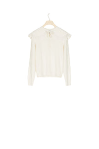 Slim-fit jumper with crochet collar in wool - Cream