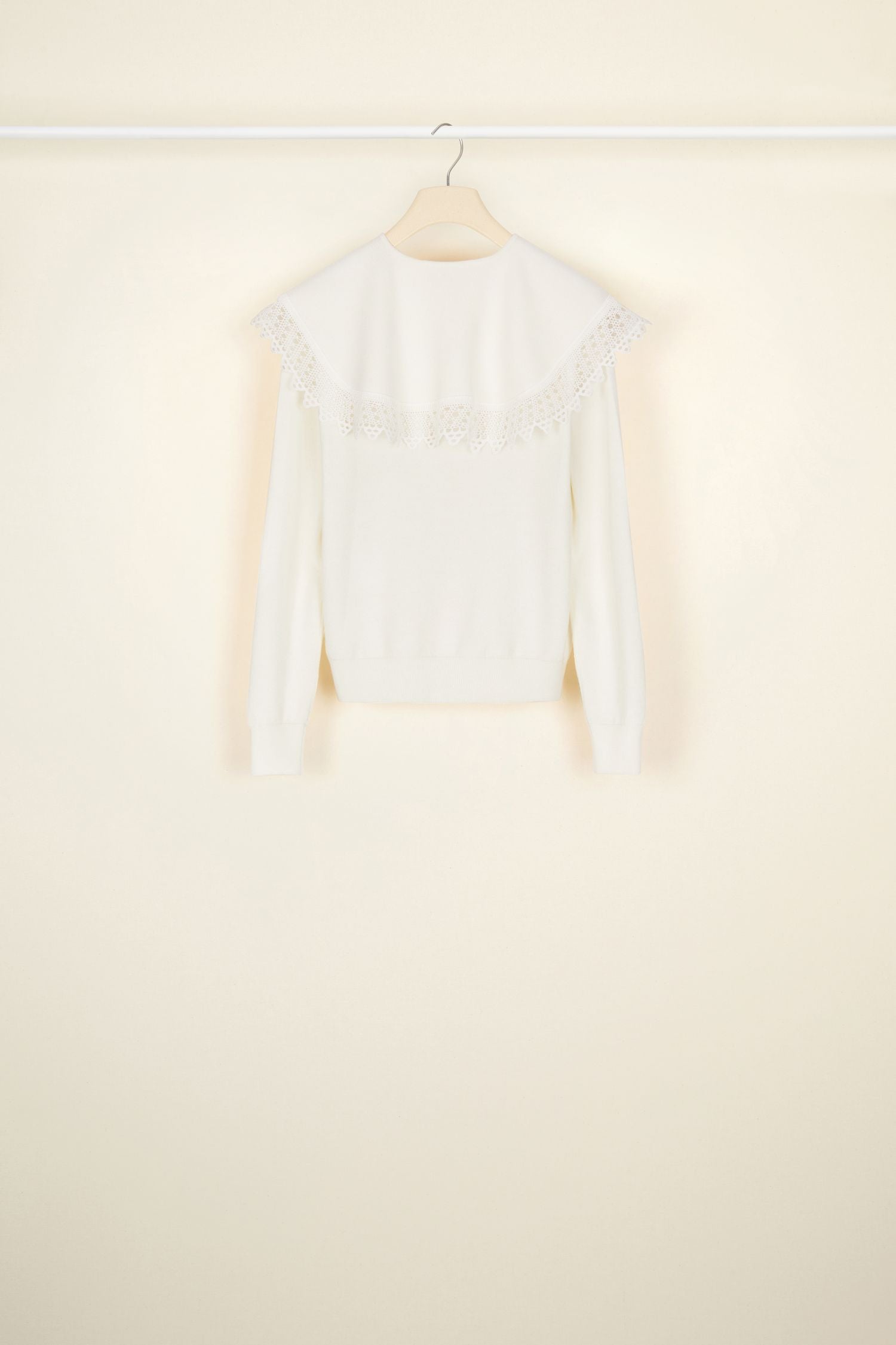 Pull fin à col crochet - Crème