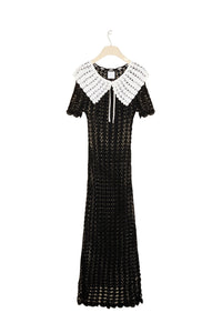 Robe longue bicolore en crochet - Noir et Blanc