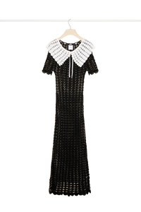 Robe longue bicolore en crochet - Noir & Blanc