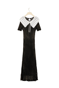 Two-tone crochet maxi dress - Black and White