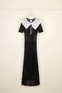 Robe longue bicolore en crochet - Noir et Blanc