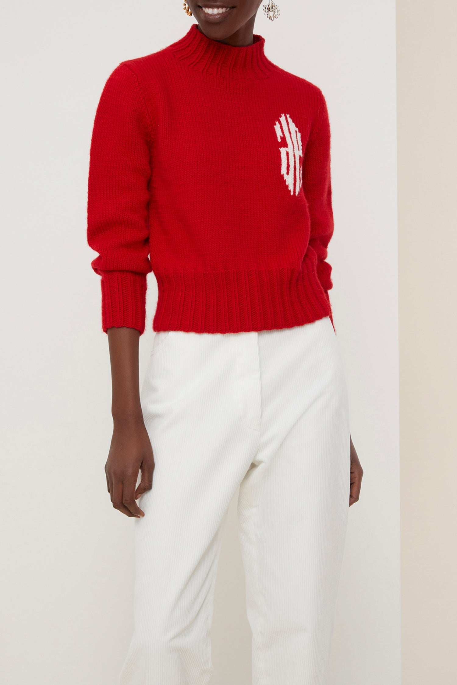 Pull court en laine à intarsia - Rouge