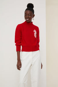 Short wool jumper with intarsia - Red
