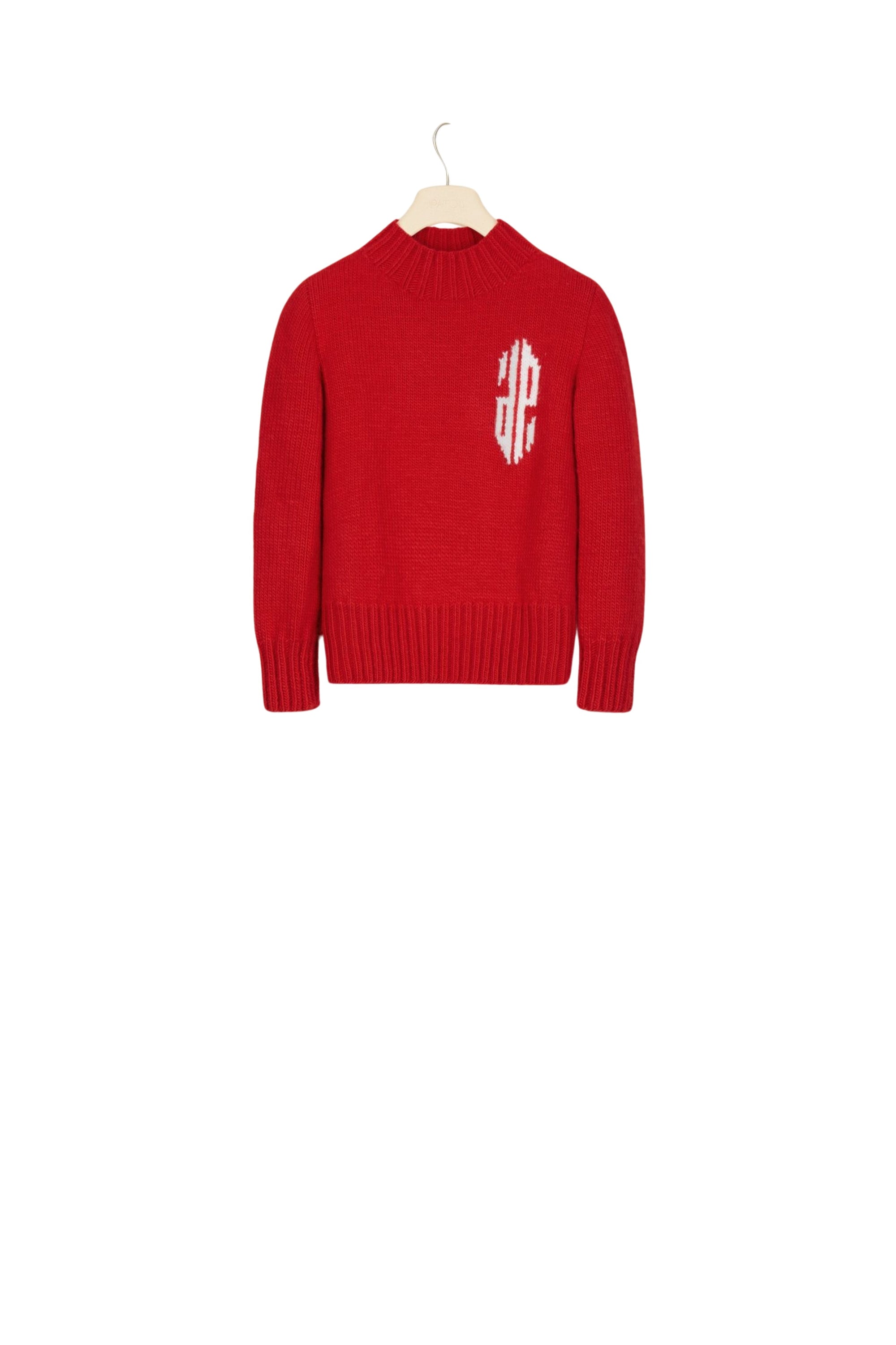 Short wool jumper with intarsia - Red