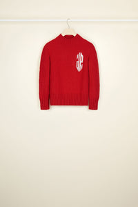 Short wool jumper with intarsia - Red