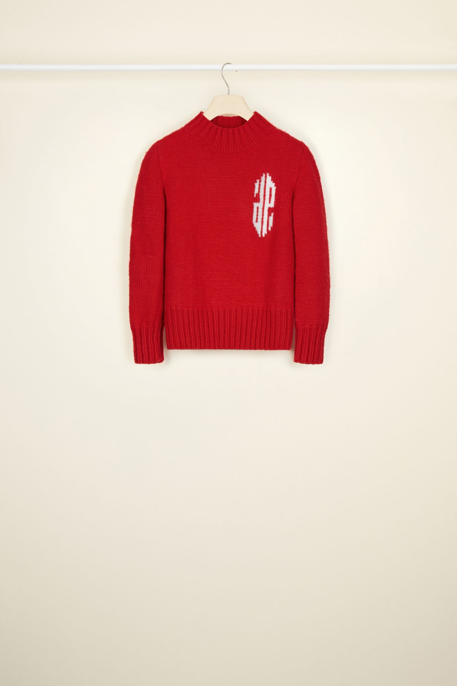 Short wool jumper with intarsia - Red