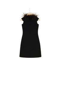 Wool & feather knit dress - Black