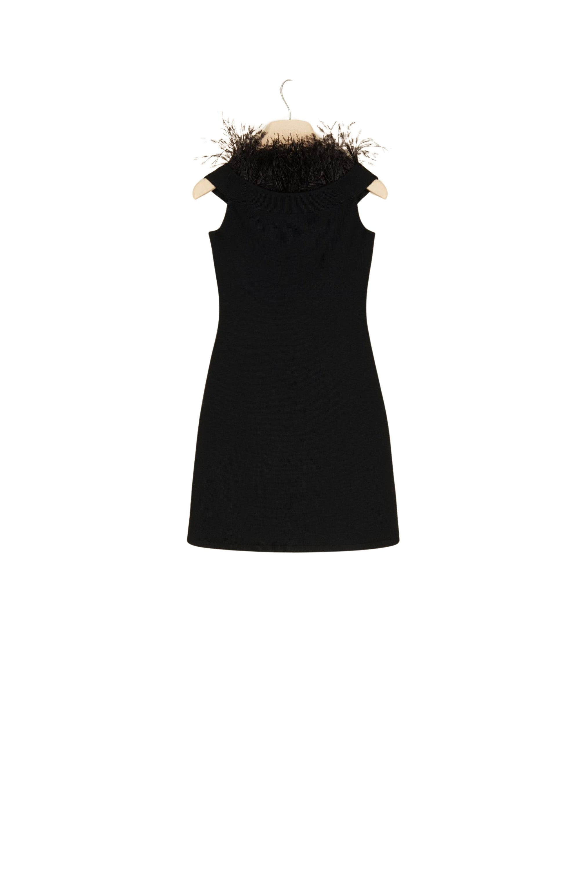 Wool feather knit dress - Black