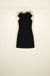Wool feather knit dress - Black