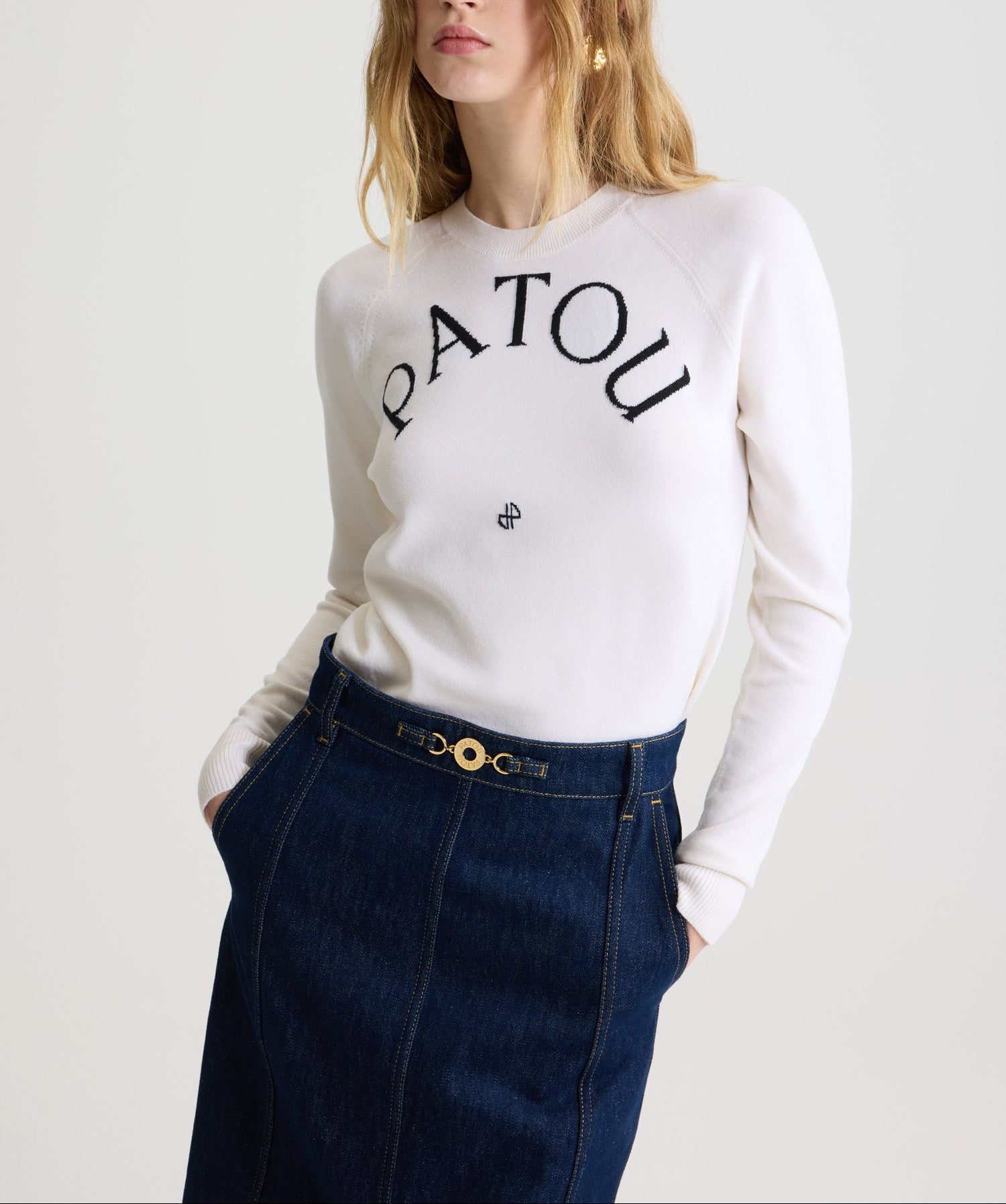 Pull à col rond Patou en laine - Blanc