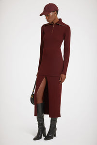 Robe courte en laine côtelée éco-responsable - Rouge Rubis