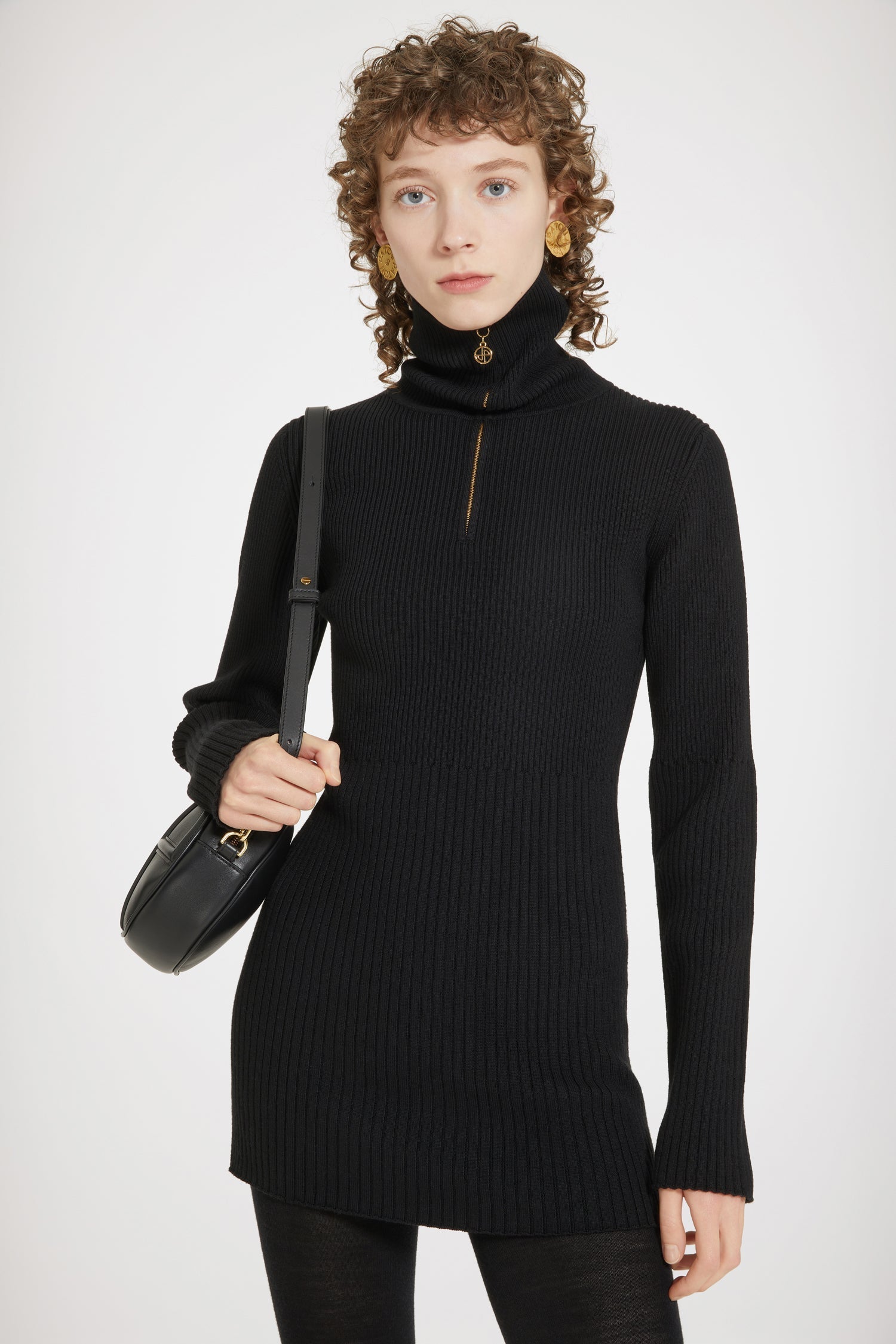 Robe courte en laine côtelée éco-responsable - Noir