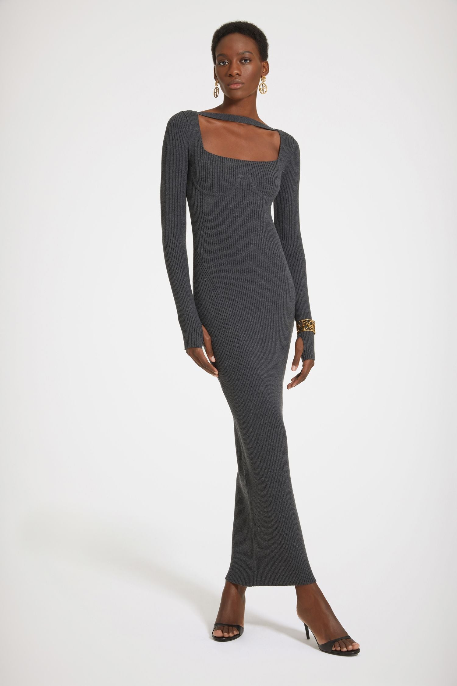 Robe corset côtelée en laine mélangée éco-responsable - Gris Anthracite