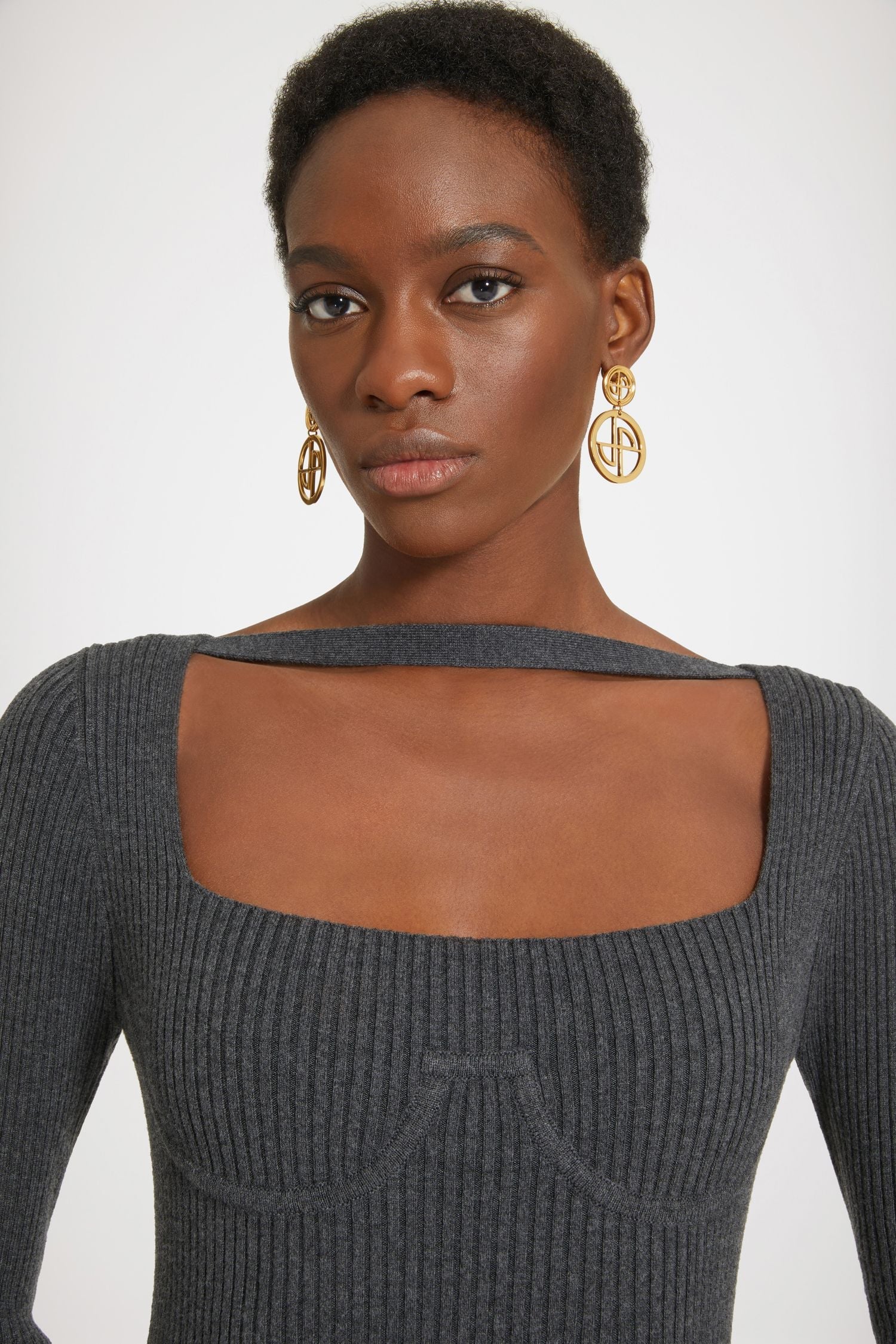 Robe corset côtelée en laine mélangée éco-responsable - Gris Anthracite