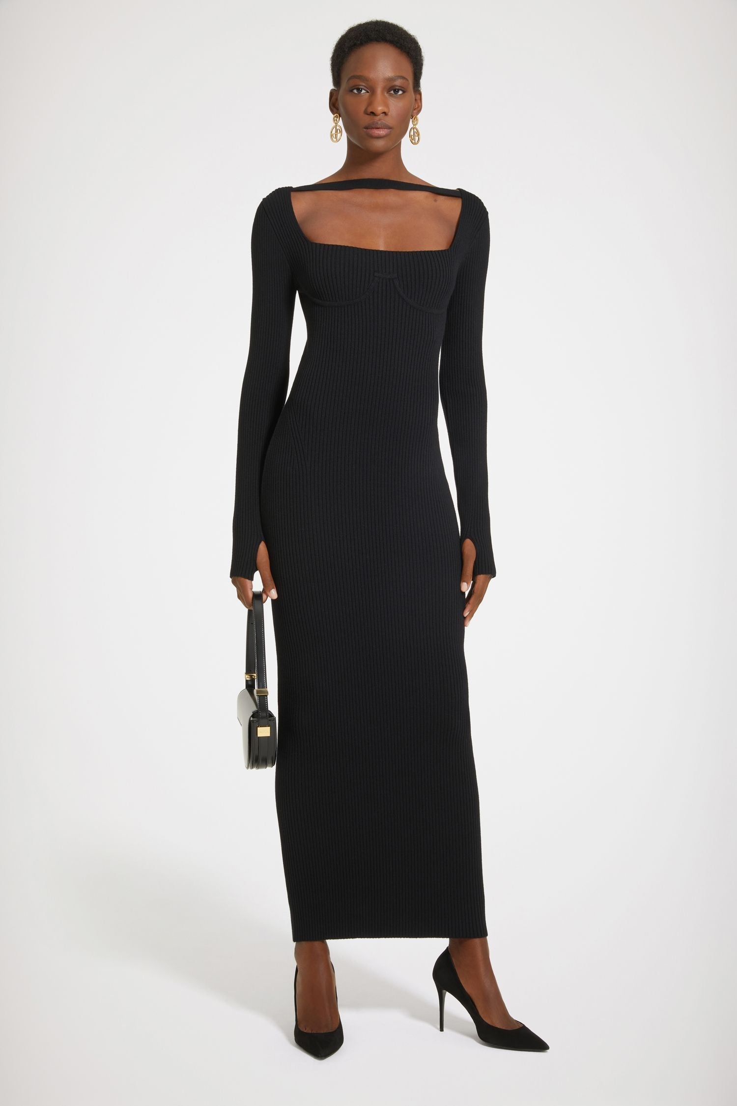 Robe corset côtelée en laine mélangée éco-responsable - Noir