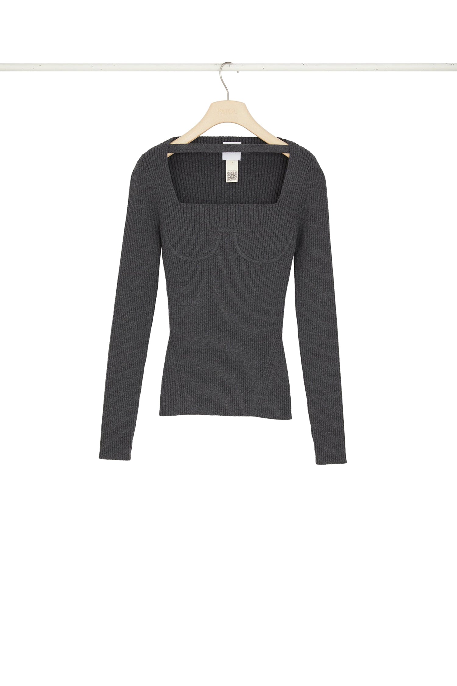 Top corset côtelé en laine mélangée éco-responsable - Gris Anthracite