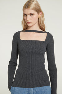 Top corset côtelé en laine mélangée éco-responsable - Gris Anthracite