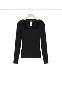 Top corset côtelé en laine mélangée éco-responsable - Noir