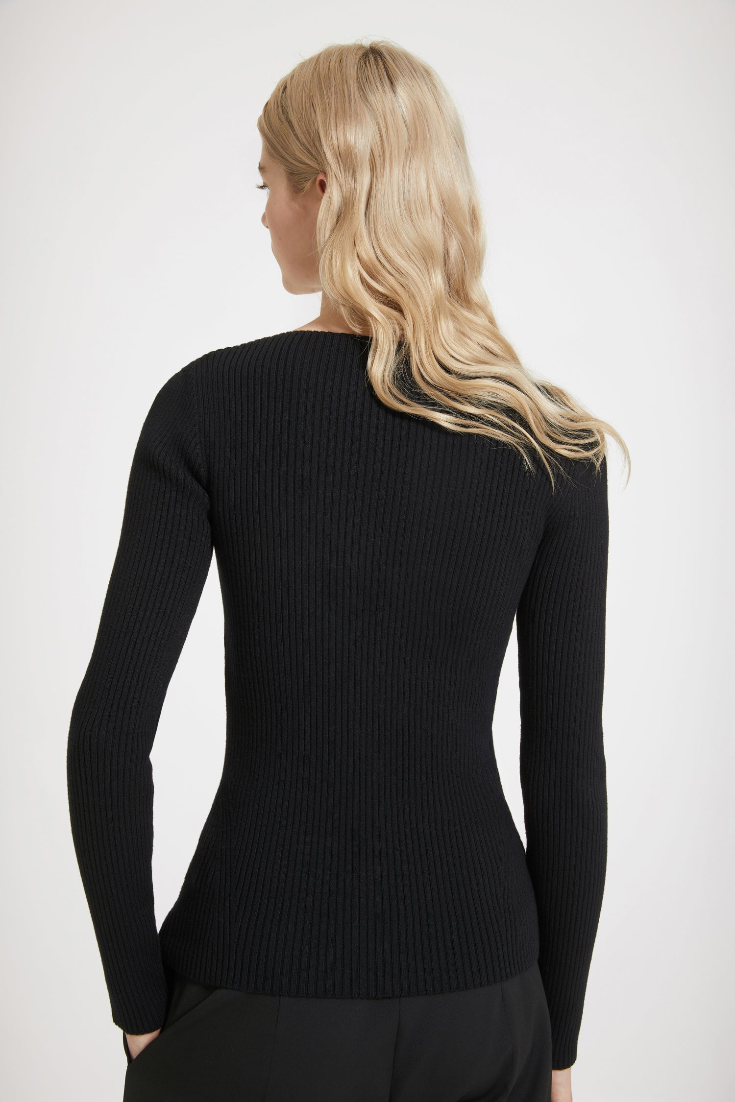 Top corset côtelé en laine mélangée éco-responsable - Noir