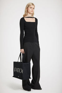 Top corset côtelé en laine mélangée éco-responsable - Noir