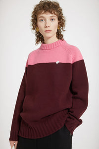 Pull bicolore en laine et cachemire éco-responsables - Rouge Rubis