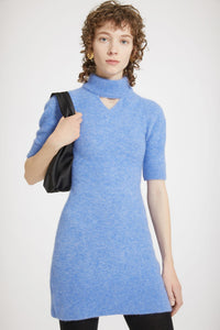 Robe courte à découpe en alpaga mélangé éco-responsable - Bleu Alaska